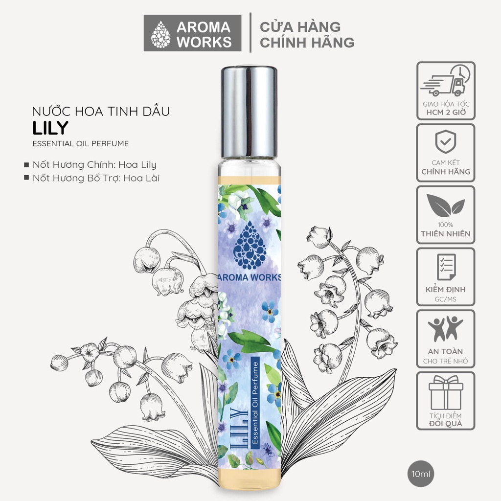 Tinh dầu nước hoa không cồn, lưu hương lâu Aroma Works Lily Essential Oil Perfume
