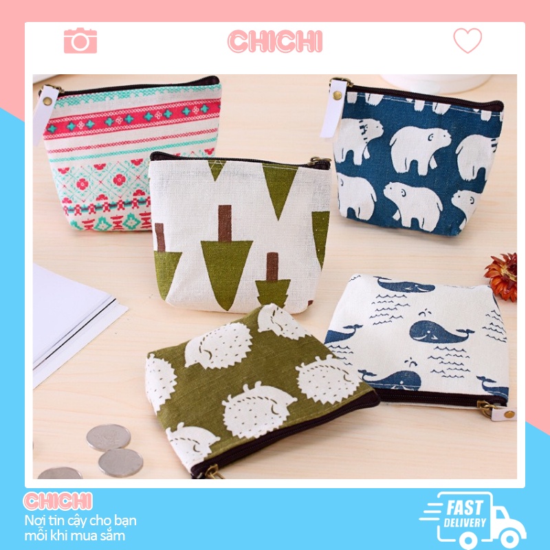 Túi ví nữ nhỏ mini cầm tay vải canvas đựng đồ phong cách hàn quốc dễ thương ChiChi TV10