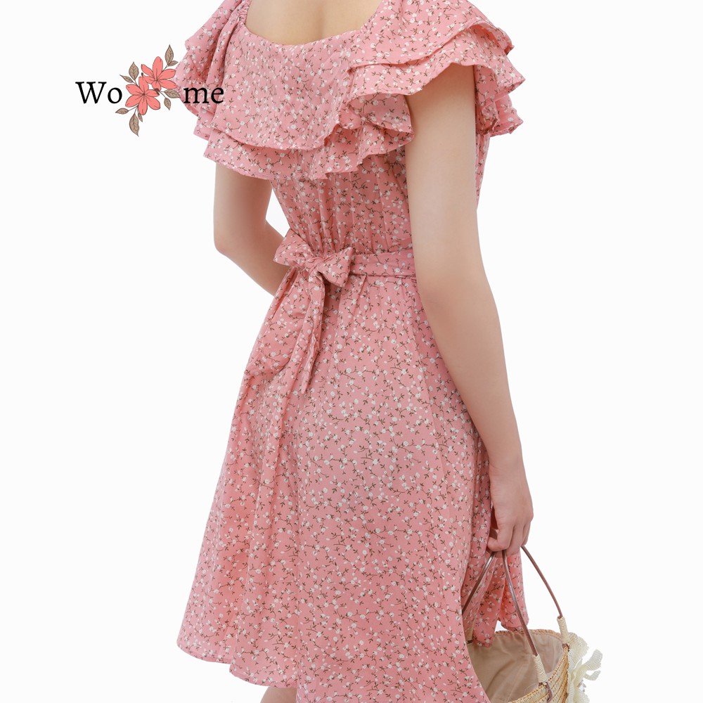Váy đầm nữ dáng xòe hoa nhí trễ vai đầm đi biển, đi làm, đi chơi hàng cao cấp | BigBuy360 - bigbuy360.vn