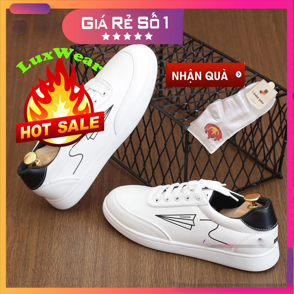 Giày nam trắng đẹp - Giày thể thao nam [VIDEO THẬT] họa tiết máy bay tặng tất lửa cao cấp 15k | BigBuy360 - bigbuy360.vn