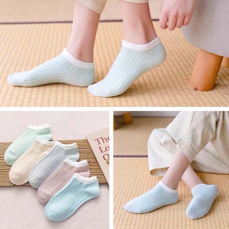 [Jamela] Tất vớ nữ khử mùi ngắn cổ cotton nhiều màu