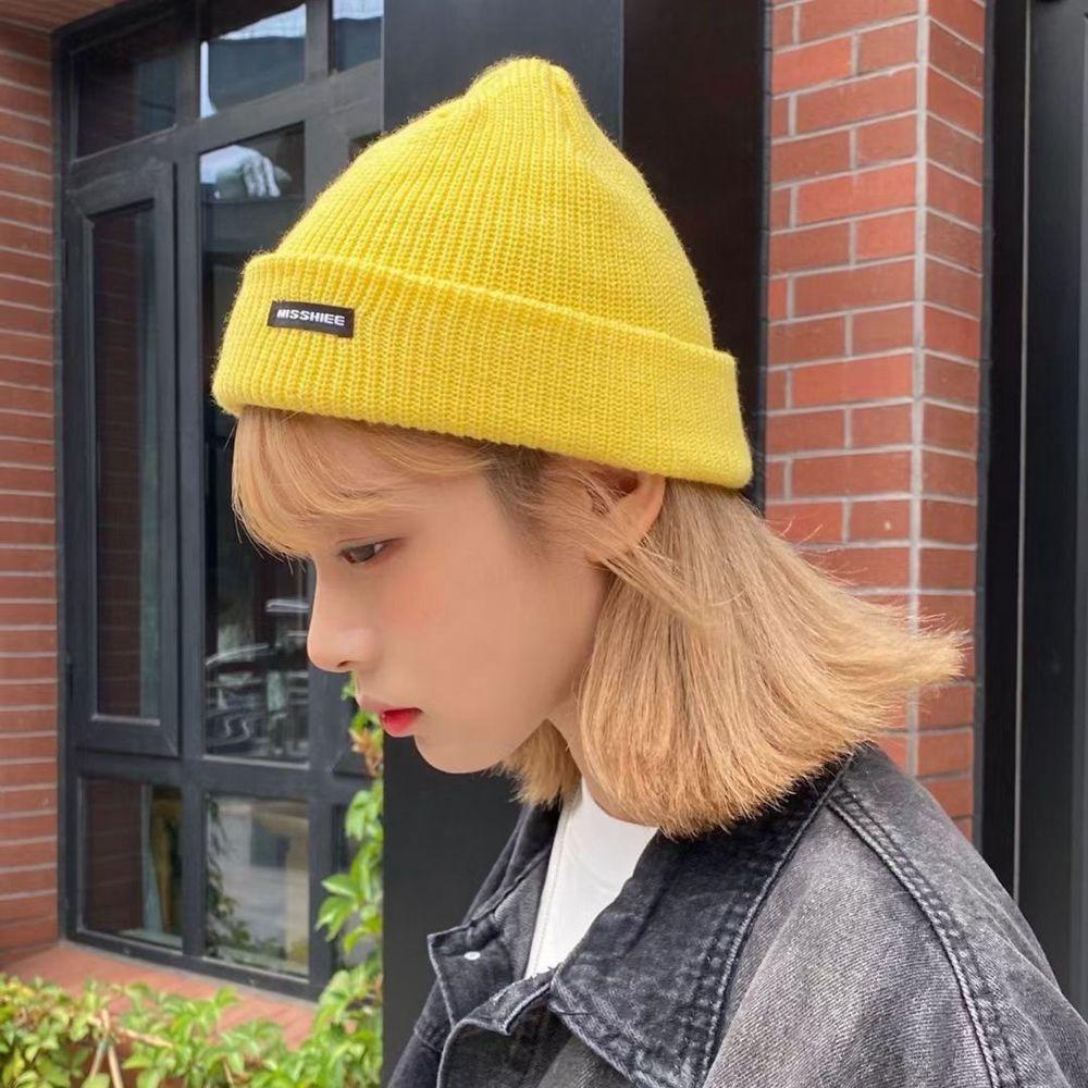 Needway Mũ Len Beanie Dệt Kim In Chữ Màu Kẹo Ngọt Đơn Giản Đáng Yêu Mùa Thu Cho Nữ