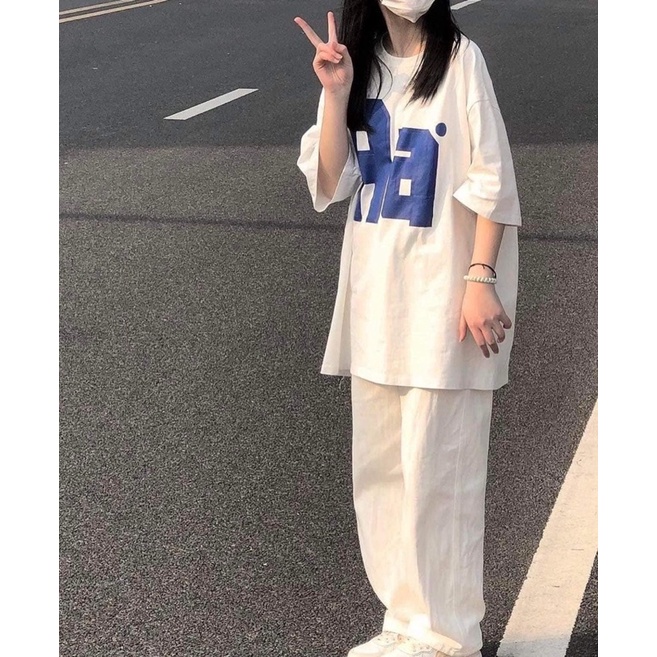 Bộ đồ Nữ áo Thun  Aa Quần Culottes trắng FREESIZE Set đồ nữ áo Thun trắng co giãn quần ống suông trắng