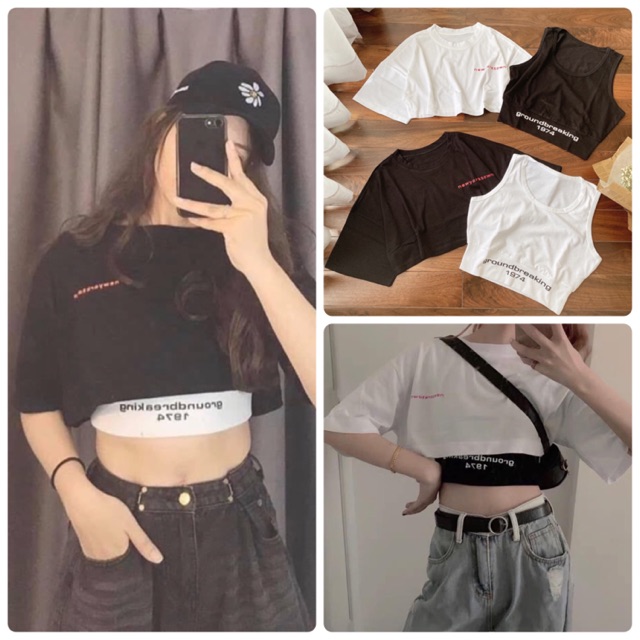 SET ÁO THUN CROPTOP KÈM BRALETTE