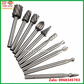 Bộ 10 đầu mũi mài khắc làm gỗ lũa cán 3mm