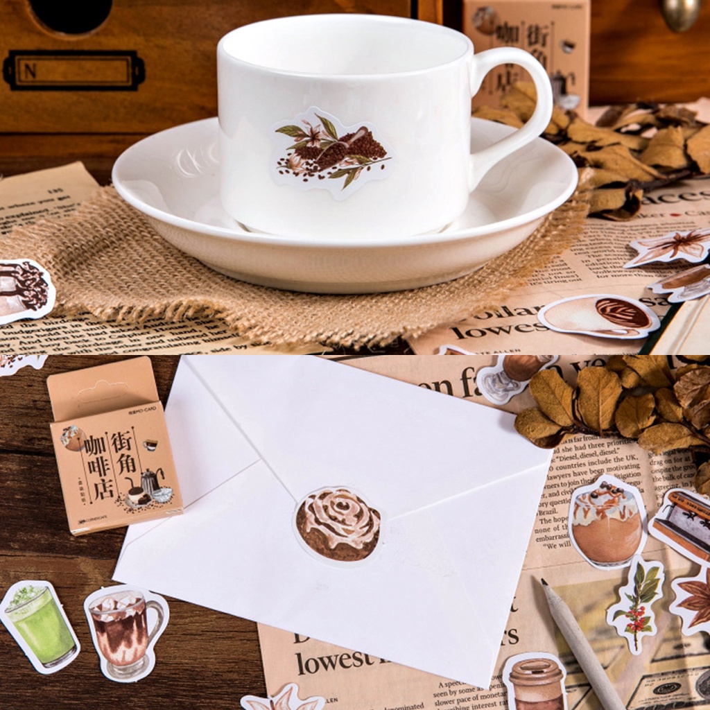 Hộp 46 miếng sticker mẫu corner cafe góc cà phê xinh xắn