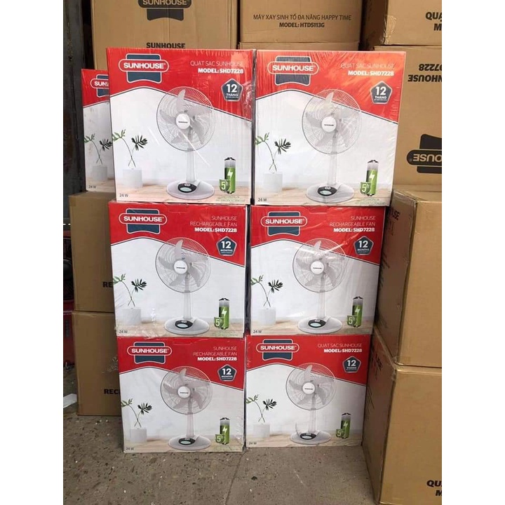 Quạt Sạc Tích Điện SUNHOUSE SHD7228 - Công Suất 24 W - Màu Đen