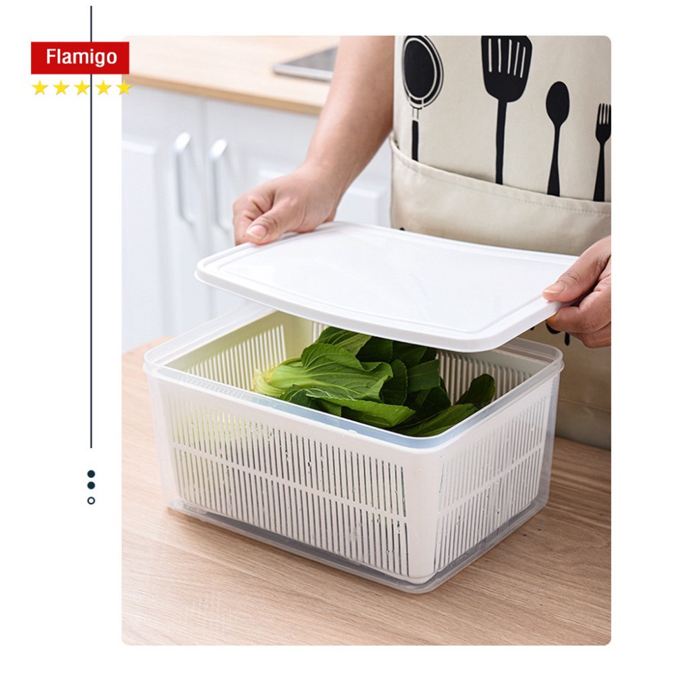 Hộp đựng thực phẩm có nắp đậy cao cấp, khay nhựa để tủ lạnh kèm rổ ráo nước bảo quản thức ăn tiện dụng .