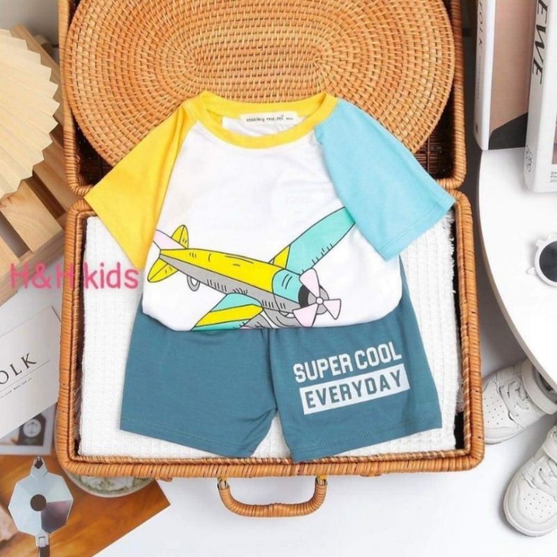 Bộ cộc tay bé trai Minky mom thun lạnh họa tiết hoạt hình