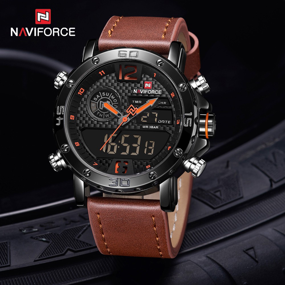 Đồng Hồ Quartz NAVIFORCE Kỹ Thuật Số Chống Thấm Nước Với Dây Đeo Da 9134