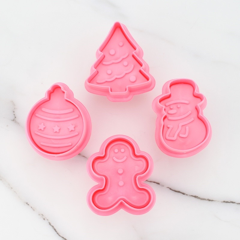 Set 4 khuôn nhấn bánh 3D hình giáng sinh