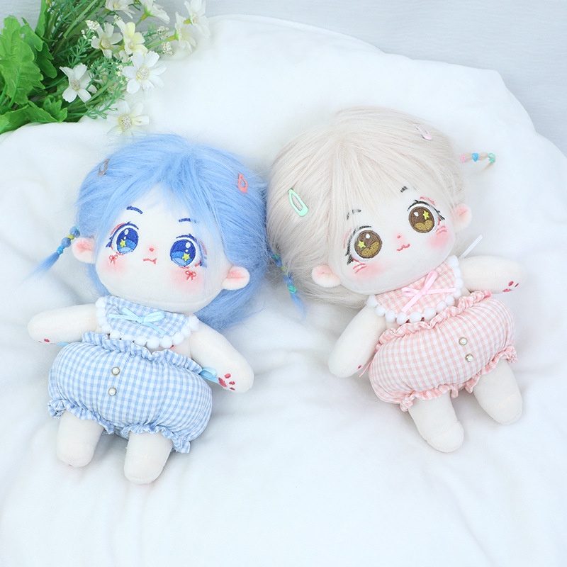 Bộ đồ yếm và quần chip bánh mì caro cho bé doll 20cm