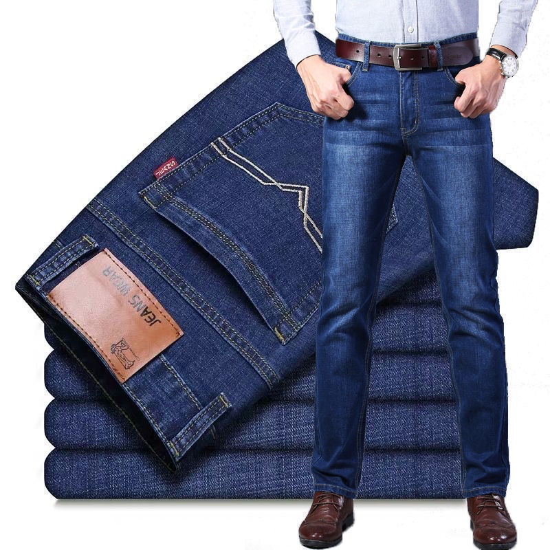 Quần jeans chịu mài mòn chống bụi bẩn dáng suông thẳng thời trang thu đông thích hợp cho nam