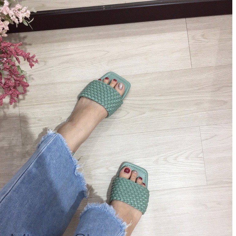 [TRẦN CHỈ ĐẸP] Dép lê nữ quai ngang đan bện CRAFT mũi vuông đế bệt đi biển mùa hè màu đen/xanh/vàng đẹp hot trend 2020 | BigBuy360 - bigbuy360.vn