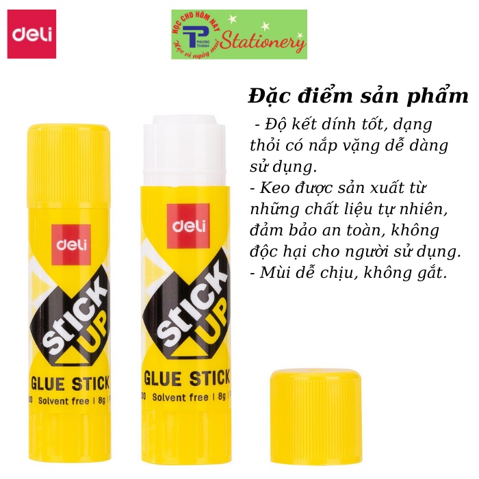 Hồ khô Deli, kết dính mạnh 8g, Vàng - 12 chiếc/1 lố - EA20010