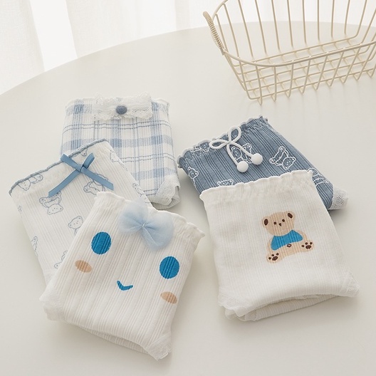 Quần Lót Nữ Hình Gấu - Quần Lót Cotton Viền Lượn Sóng, Co Giãn 4 Chiều AMYBRA L8035