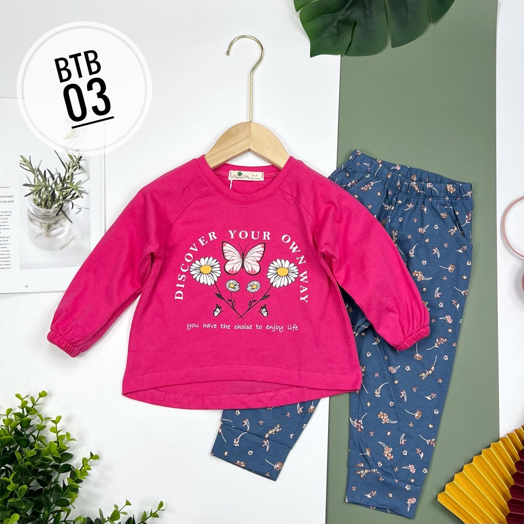 LITIBABY - Đồ bộ quần áo dài tay cotton mùa thu đông cho bé gái, size 1, 2, 3, 4, 5, 6, 7, 8, 9, 10 tuổi