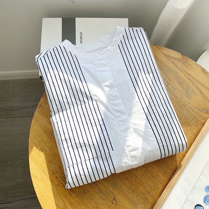 Áo Sơ Mi Dài Tay Họa Tiết Kẻ Sọc Đơn Giản Thời Trang Hàn Quốc