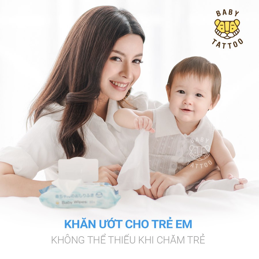 BABY TATTOO 1 Thùng 30 Gói Khăn Giấy Ướt Cao Cấp Không Mùi, Gói 80 Miếng