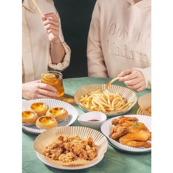 50 tờ giấy nến vàng lót nồi chiên không dầu - loại 1 có khay nhựa