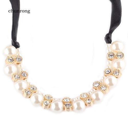 Vòng cổ Choker PhốI Dây Ruy Băng HạT NgọC Trai Giả ThờI Trang Cho Nữ