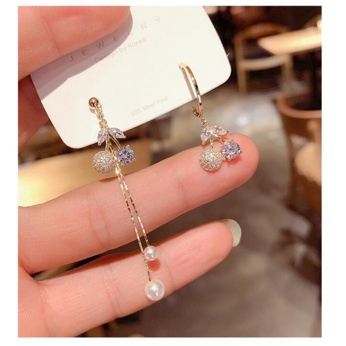 Bông Tai Mạ Bạc 925 Hình Quả Cherry Thời Trang