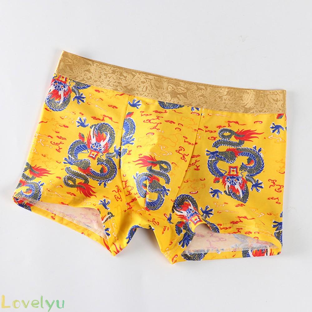 【LOVELYU】Mens Cotton Dragon Print Boxers Brief Shorts Nightwear Sleepwear Comfortable【Good Quality】