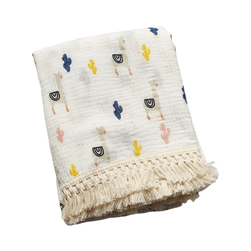 Chăn Quấn Em Bé Bằng Cotton Trơn Phối Tua Rua Dùng Làm Đạo Cụ Chụp Ảnh