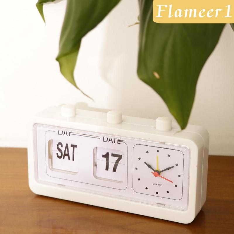 [Flameameer1] Đồng Hồ Lật Retro Hiển Thị Ngày Và Thời Gian Để Bàn Phòng Ngủ Màu Trắng