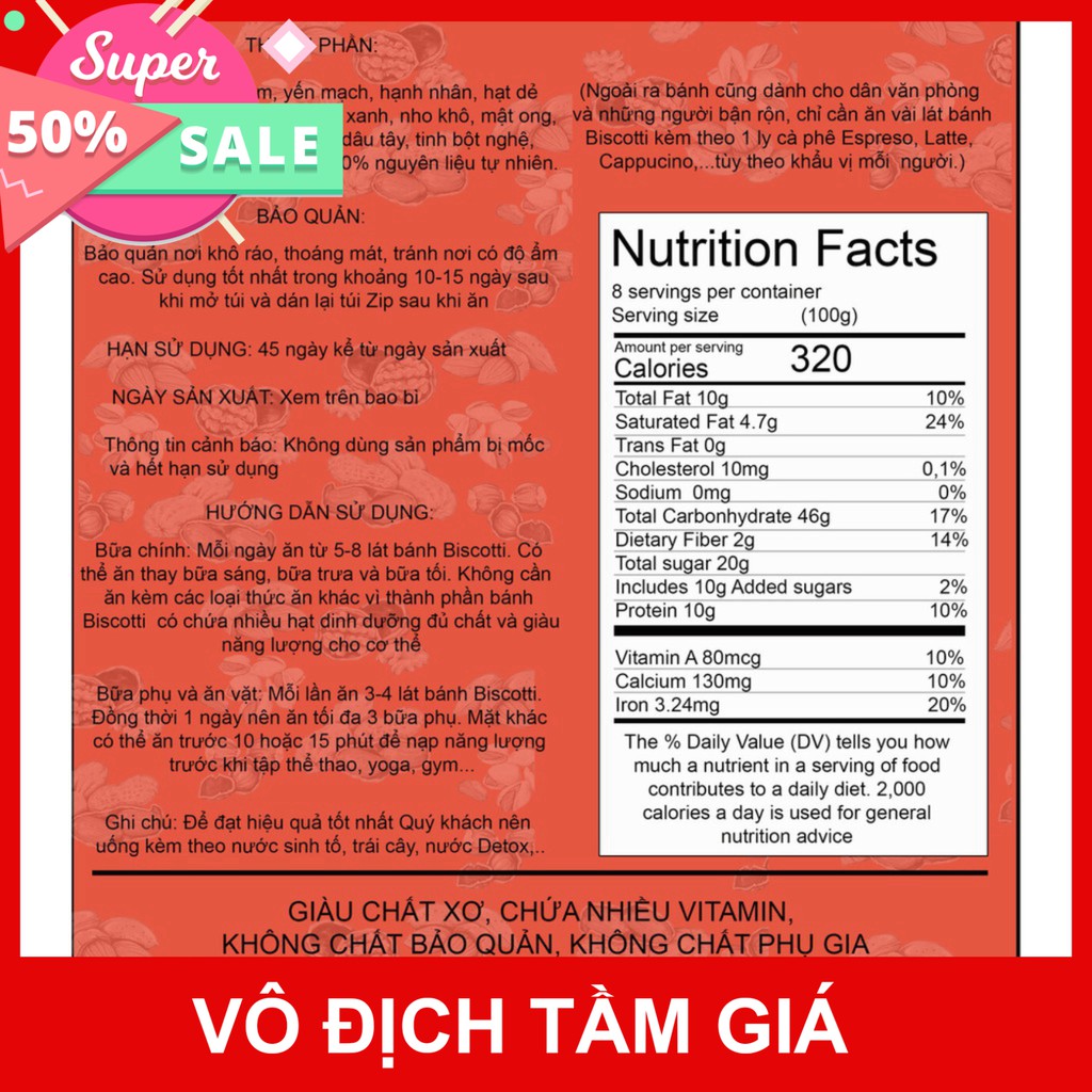 Hot: Ưu Đãi 1kg bánh Biscotti Healthy giá chỉ 350k : Bánh Biscotti Healthy 100% Nguyên Cám dành cho người ăn kiêng giảm 