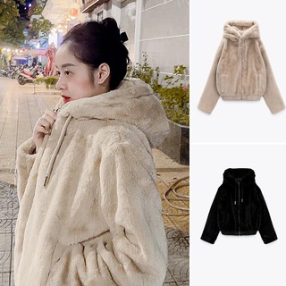 (2 MÀU) ÁO KHOÁC NỮ ZARA XUẤT DƯ LÓT LÔNG CÓ MŨ NÂU/ĐEN - 6318/234