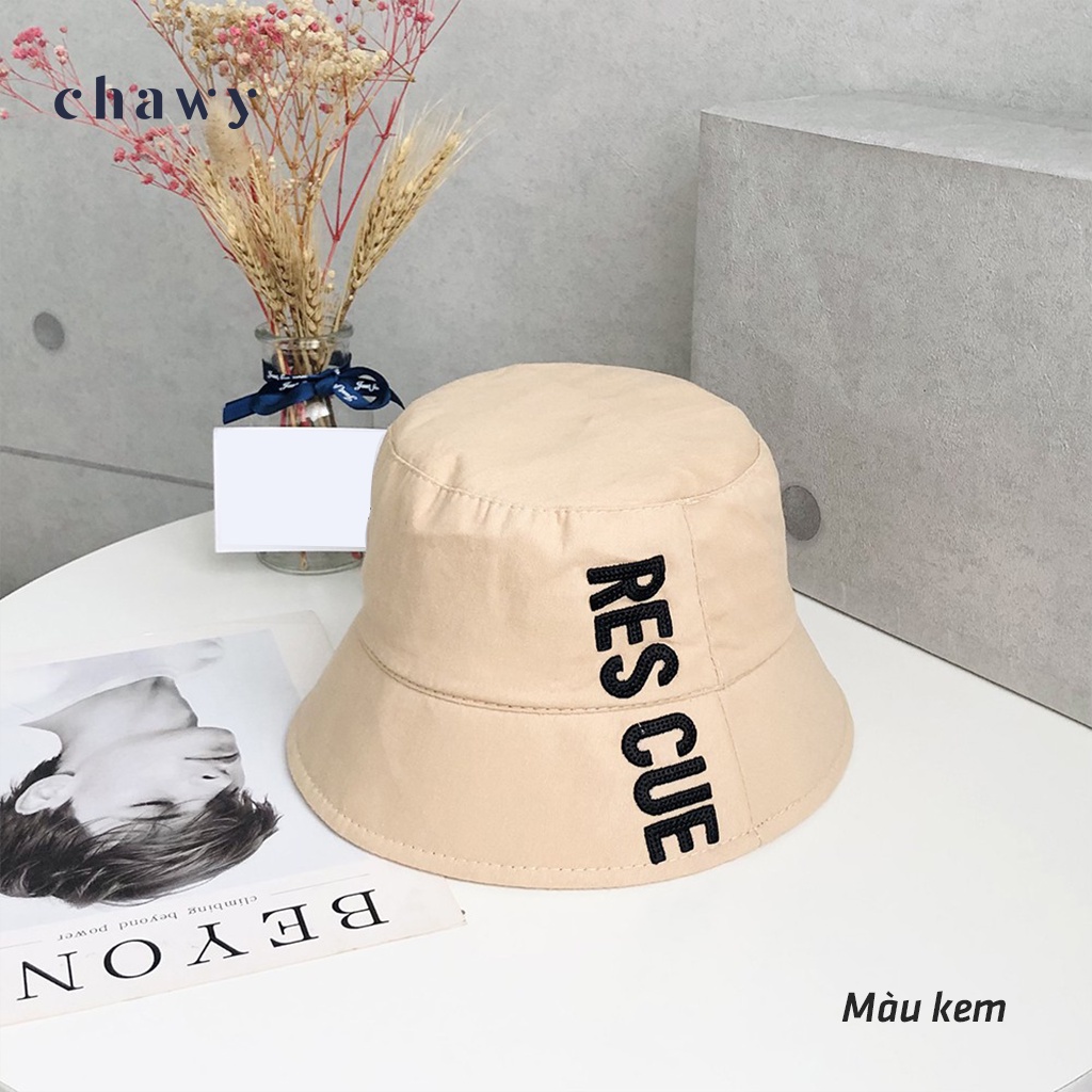 Nón bucket vành cụp thêu Rescue, mũ tai bèo chất kaki tăm cao cấp thời trang form unisex Chawy.SG