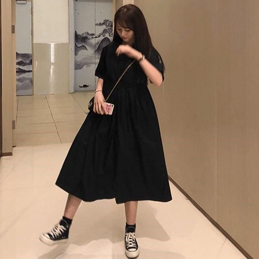 Đầm babydoll cổ rộng dáng dài