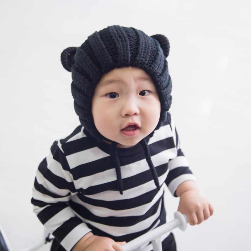 Mũ len hoạt hình trùm tai giữ ấm mùa đông phong cách Hàn Quốc cho bé