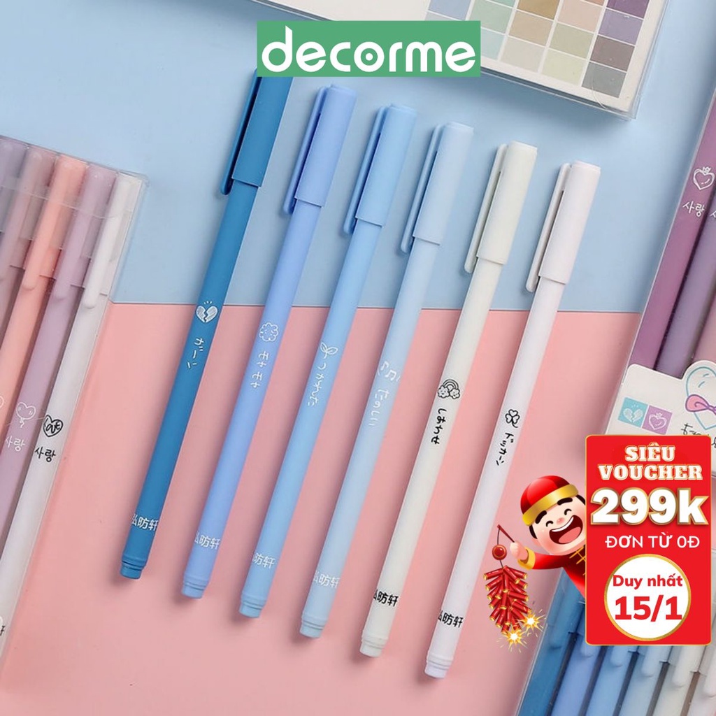 Bút gel mực đen 0.38 pastel Decorme Bút gel ngòi kim màu pastel xinh xắn Văn phòng phẩm