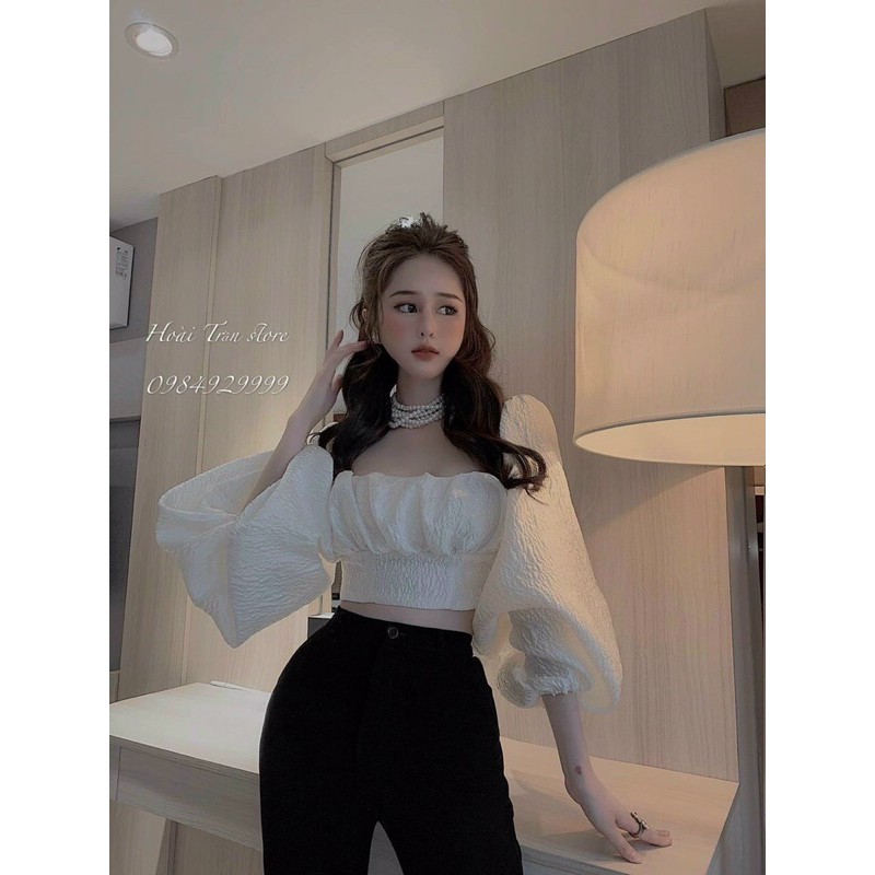 ÁO KIỂU TAY PHỒNG CỘT NƠ CÓ MÚT MOD NỮ ẢNH THẬT VIDEO TỰ QUAY