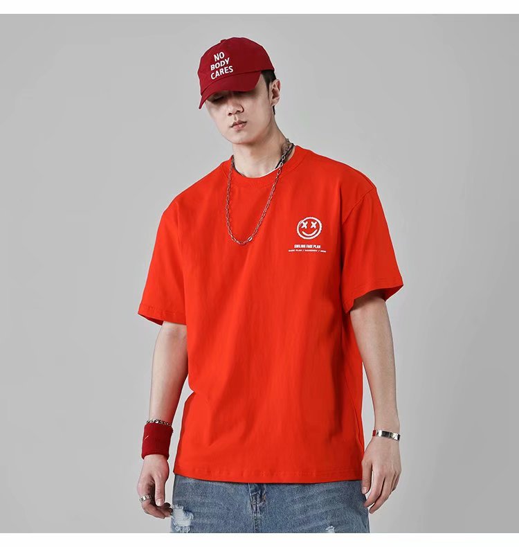 Áo Thun Form Rộng Ngắn Tay In Hình Mặt Cười Thời Trang Dành Cho Nam M-8Xl