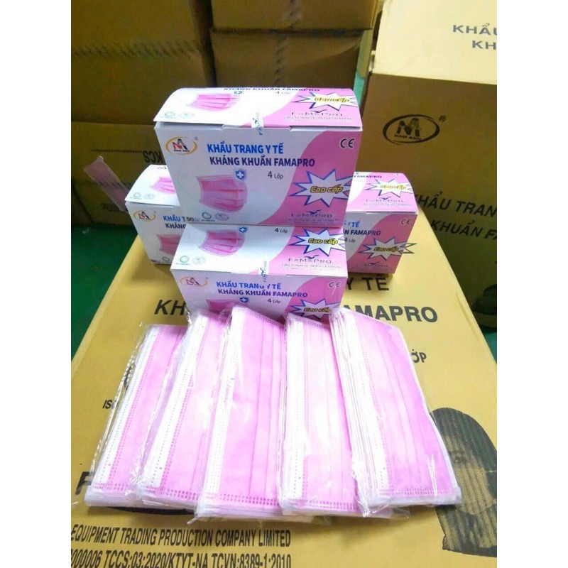 Đủ 5 màu-COMBO 2 hộp khẩu trang y tế FAMAPRO NAM ANH 4 lớp giấy kháng khuẩn(hộp 50 cái)