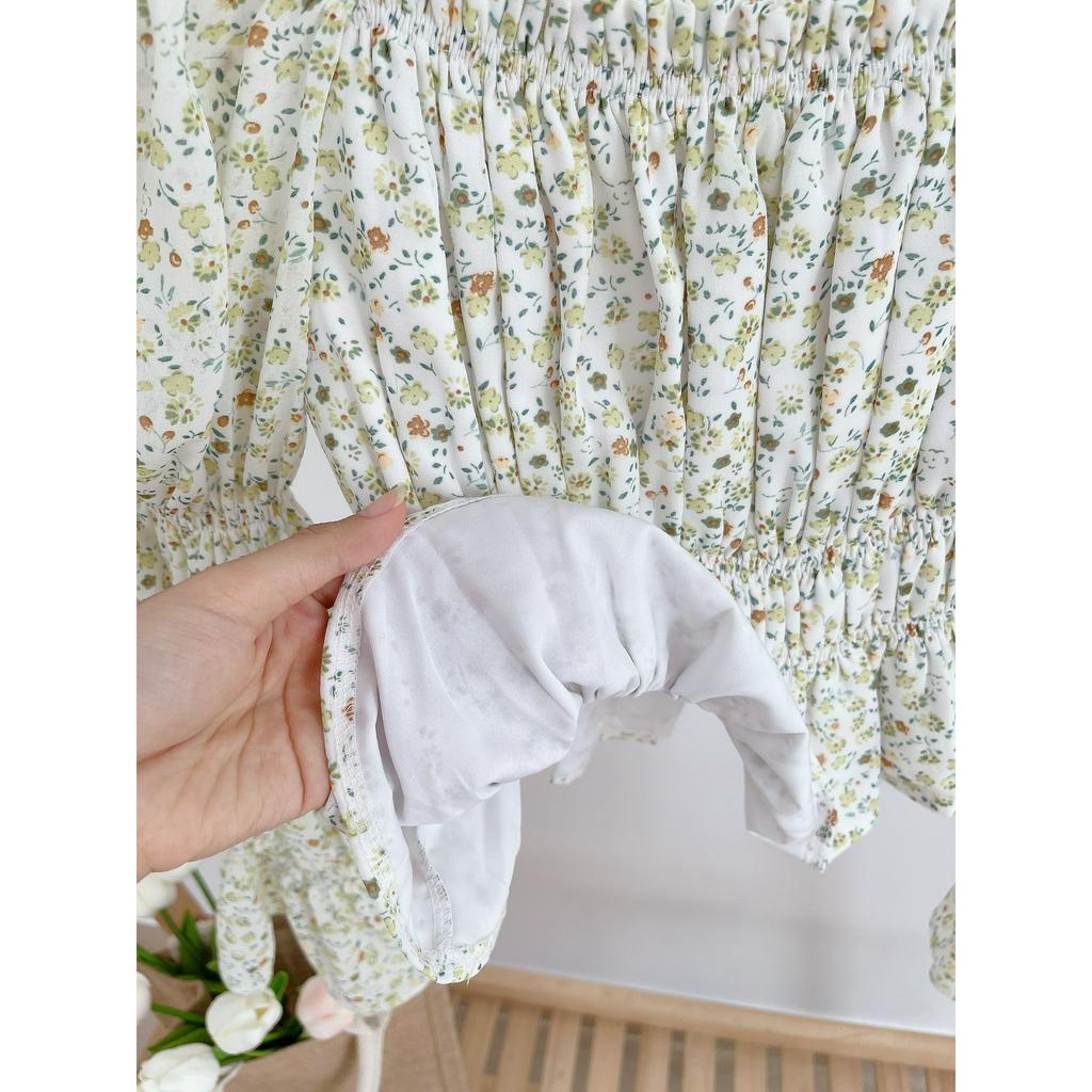Áo Croptop Voan Hàn Tay Dài Hoa Nhí Vàng Chanh A01