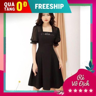 Đầm thun nhập phối voan chữ thêu cực dễ thương - 70620