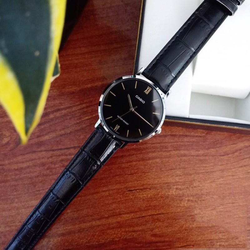 Đồng hồ đôi nam nữ dây da Casio Anh Khuê MTP/LTP VT01L-1B