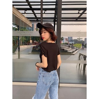 Crop tay ngắn cuốn biên