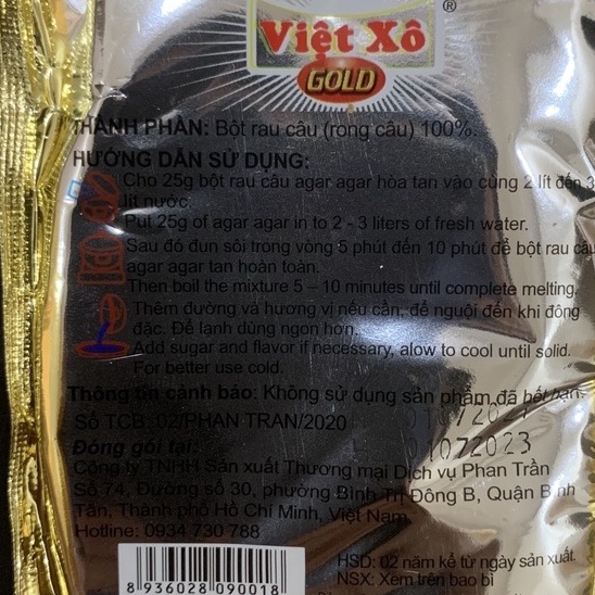 Bột rau câu giòn Việt Xô Agar, gói 25g