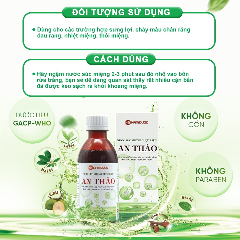 Nước súc miệng dược liệu An Thảo giúp làm sạch lành tính hương thơm dịu nhẹ chai 100ml - 250ml