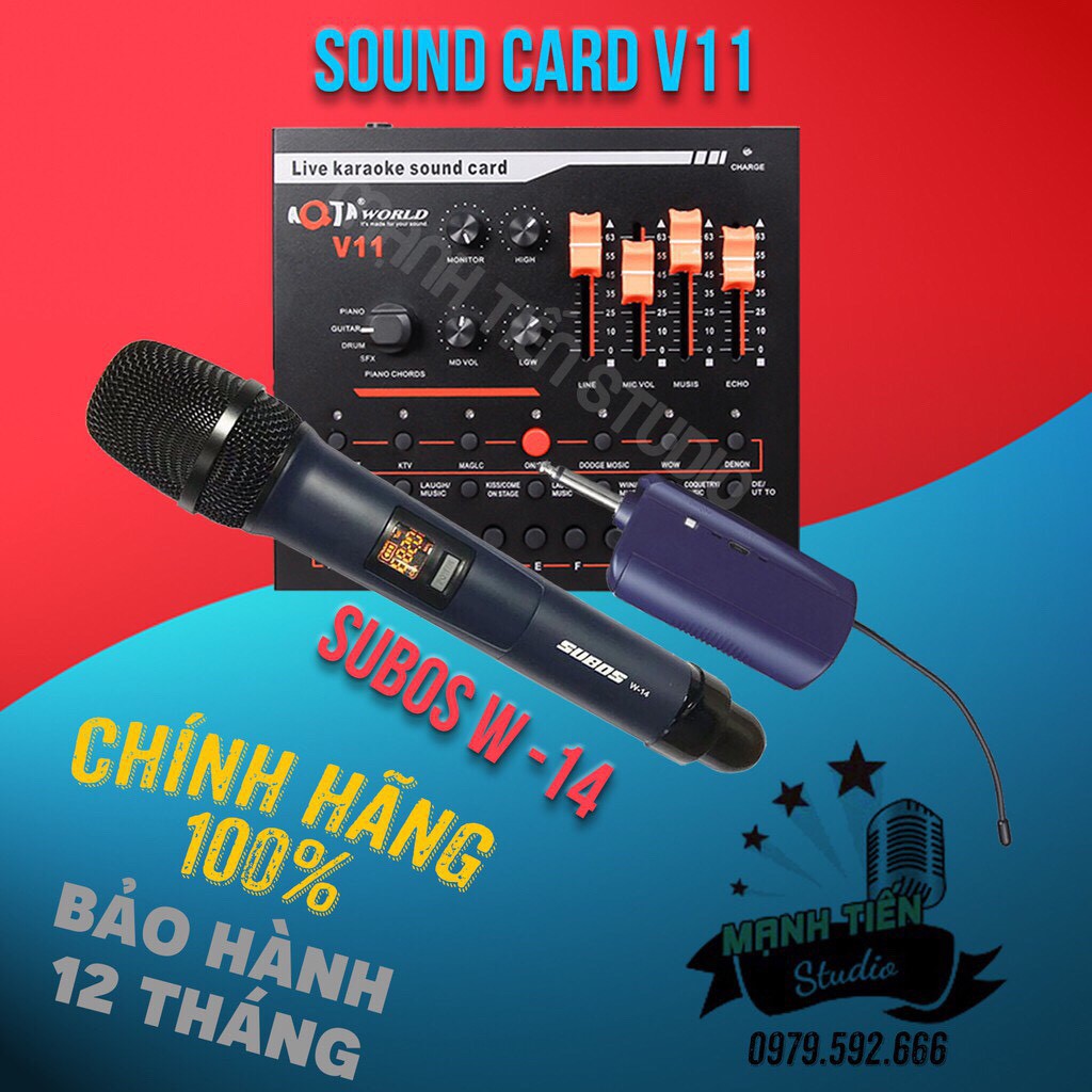 [Sale Giá Sốc] Combo micro Karaoke W-14 + Sound card V11 hát karaoke, livetream - âm thanh chân thực