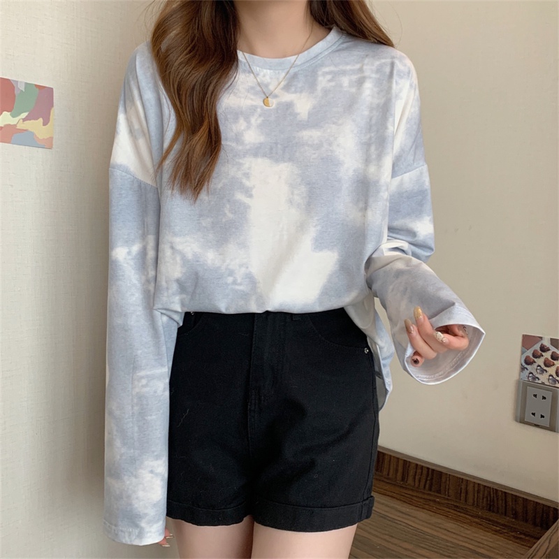 SUXI Áo Thun Nữ Cổ Tròn Dài Tay Kiểu Hàn Quốc Thích Hợp Cho Mùa Thu