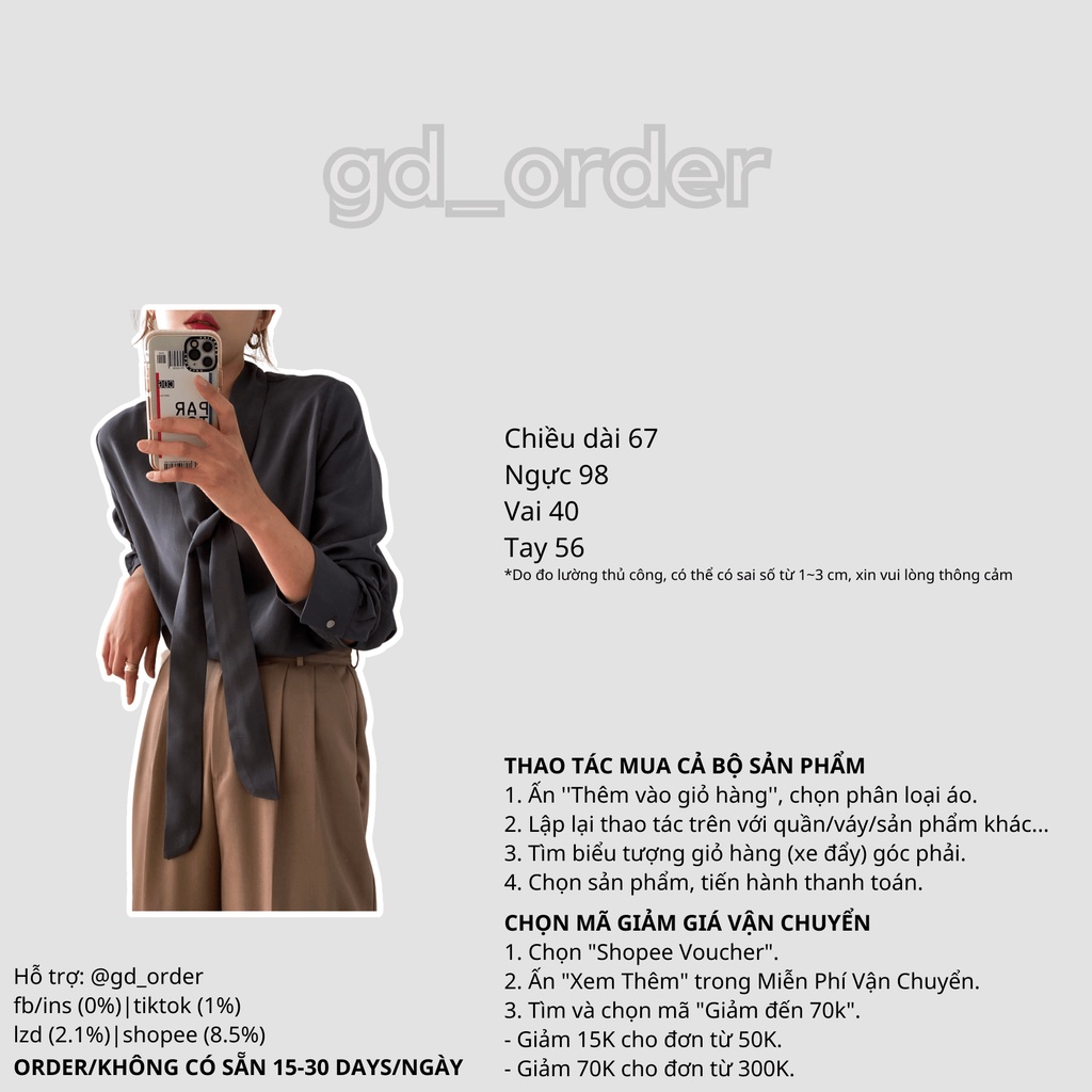 A21|Áo sơ mi nữ hàn quốc kiểu đẹp kèm dây đai cổ thắt nơ chất lụa cao cấp gd_order