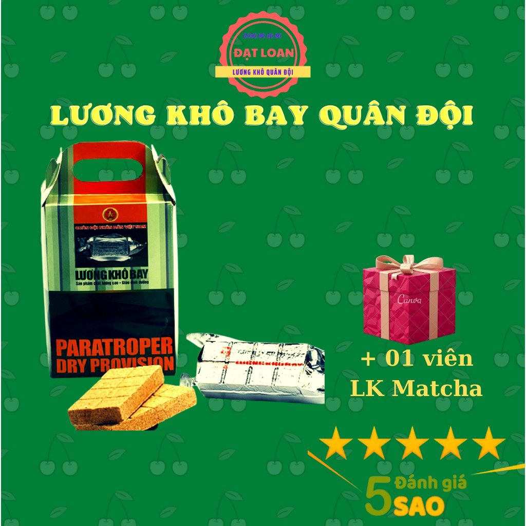 Lương khô, lương khô bay quân đội (1 hộp = 10 gói) tặng 01 viên Matcha trà xanh
