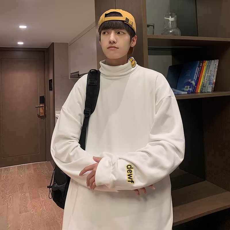 Áo Thun Nam Tay Dài Cổ Cao In Hình Mặt Cười Thời Trang Hàn Quốc