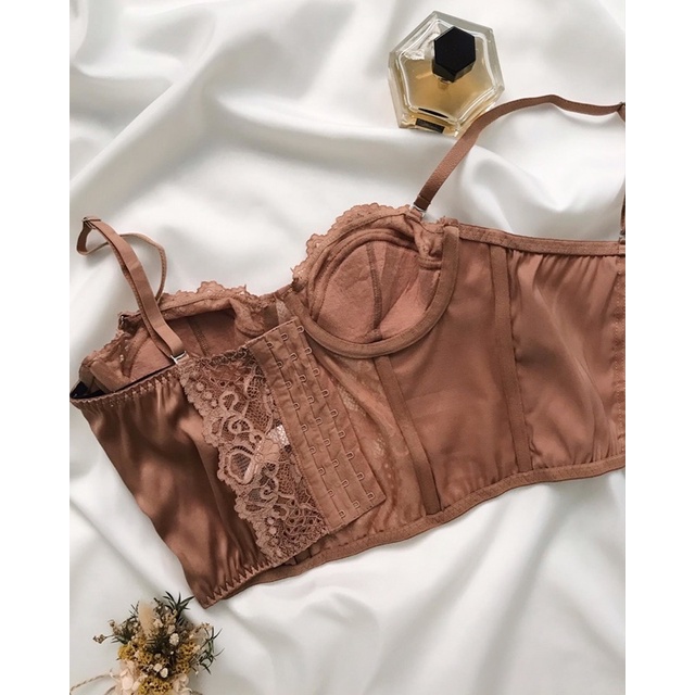 Áo corset nâu ren đậm 2hand